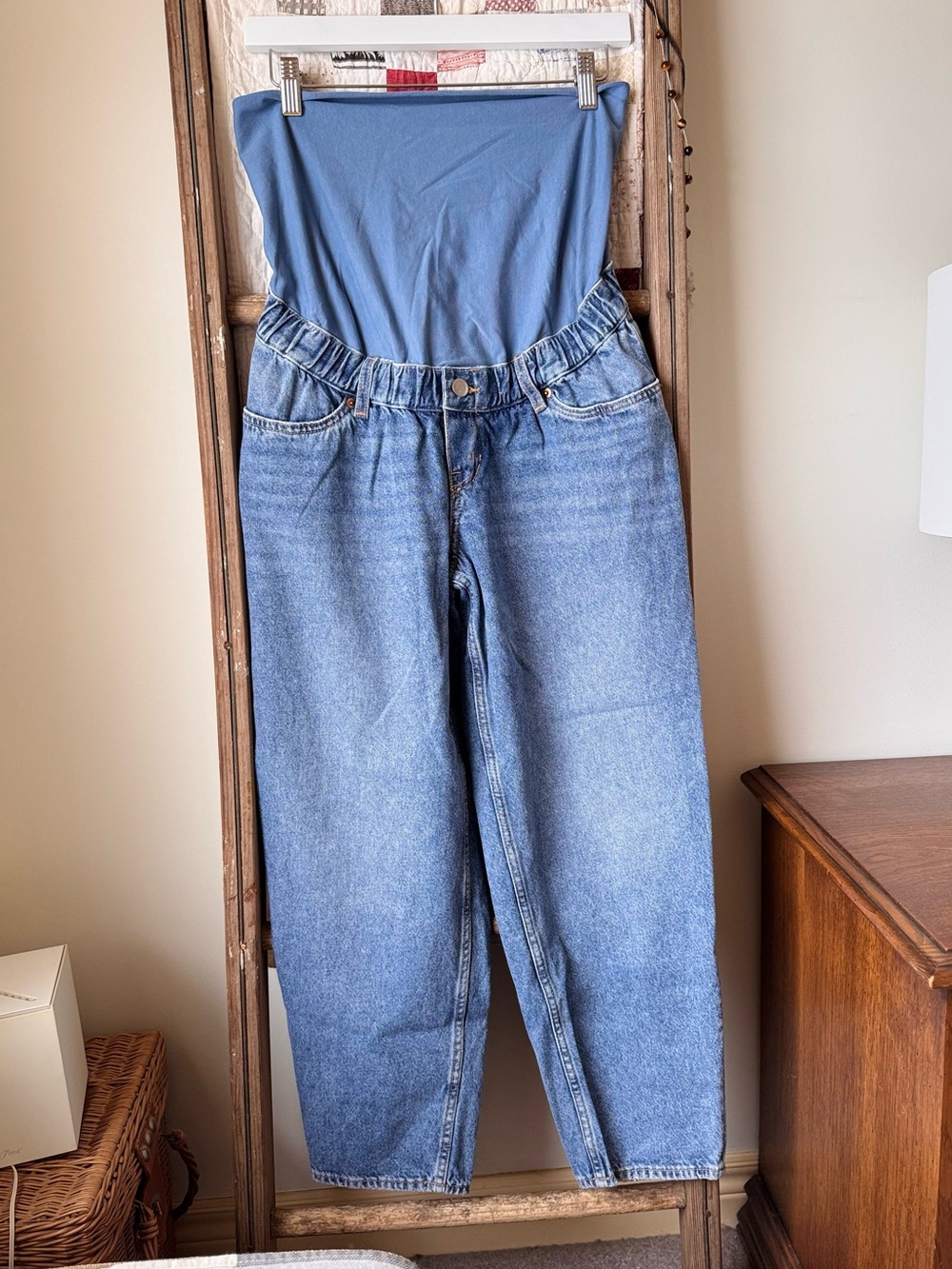 H&M Blue Maternity Straight-Leg Jeans with Stretch Panel